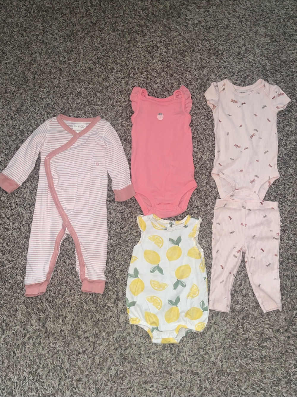Carter's Baby Girls Pack - Pink, Light Pink & Yellow Lemon Prints